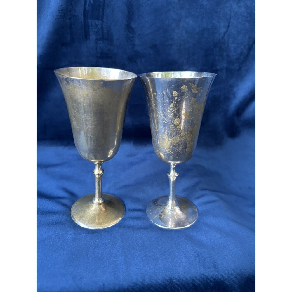 2 Vintage Silver Plated Goblets India, 6" Wine Glasses - Picture 2 of 6